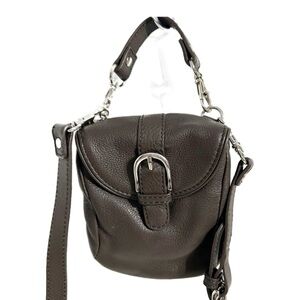 Levenger Pebbled Leather Fully lined Monogram Printed Crossbody Bag Silver Toned